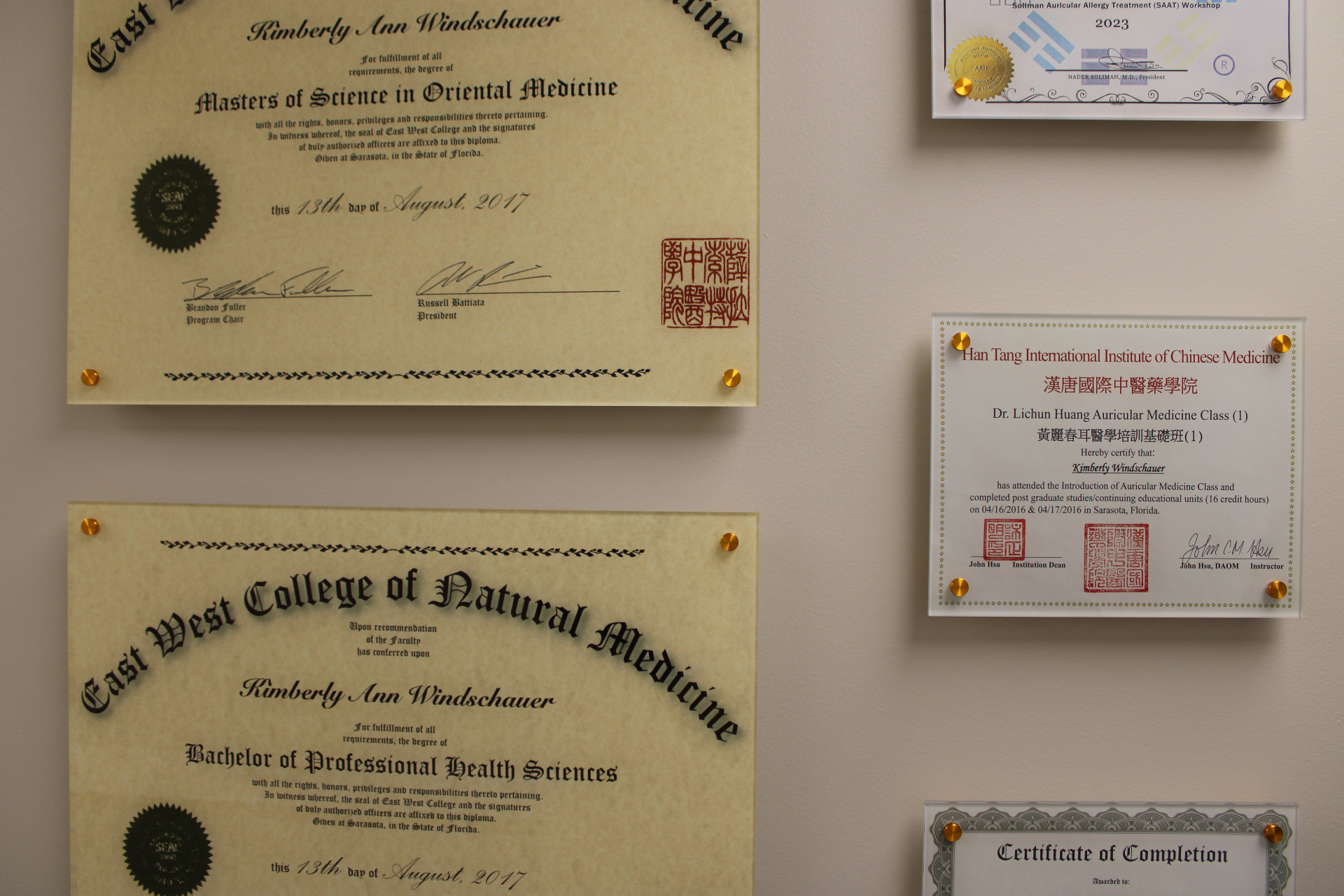 Dr. Kim Windschauer's credentials and diplomas